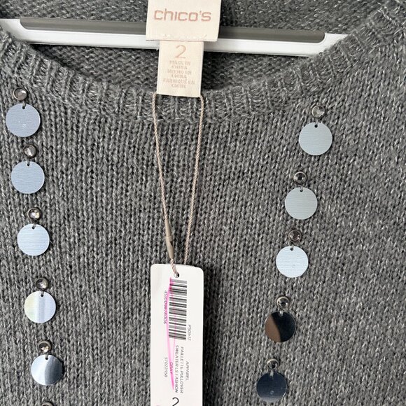 NWT Chicos Paillette Pullover Sweater Gray - Picture 2 of 5